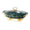 XQKXHZ Chafing Dish Buffet Set, Ceramics Chafer with Imitation Marble Finish, Chafer and Buffet Warmer Set for Buffet Weddings, Parties, Banquets, Catering Events,Christmas,Halloween,Green,B view 1