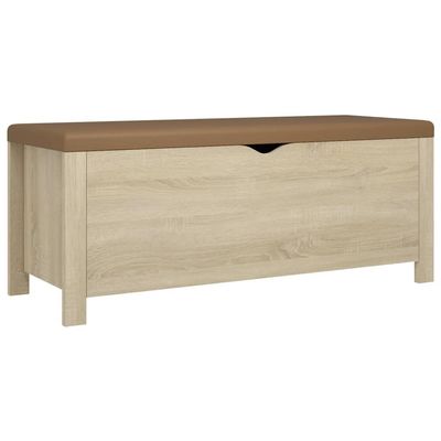 vidaXL Sonoma Oak Storage Box with Cushion Top - Space Saving Living Room Furniture, Engineered Wood, Faux Leather - 41.3"x15.7"x17.7" (D/W/H)
