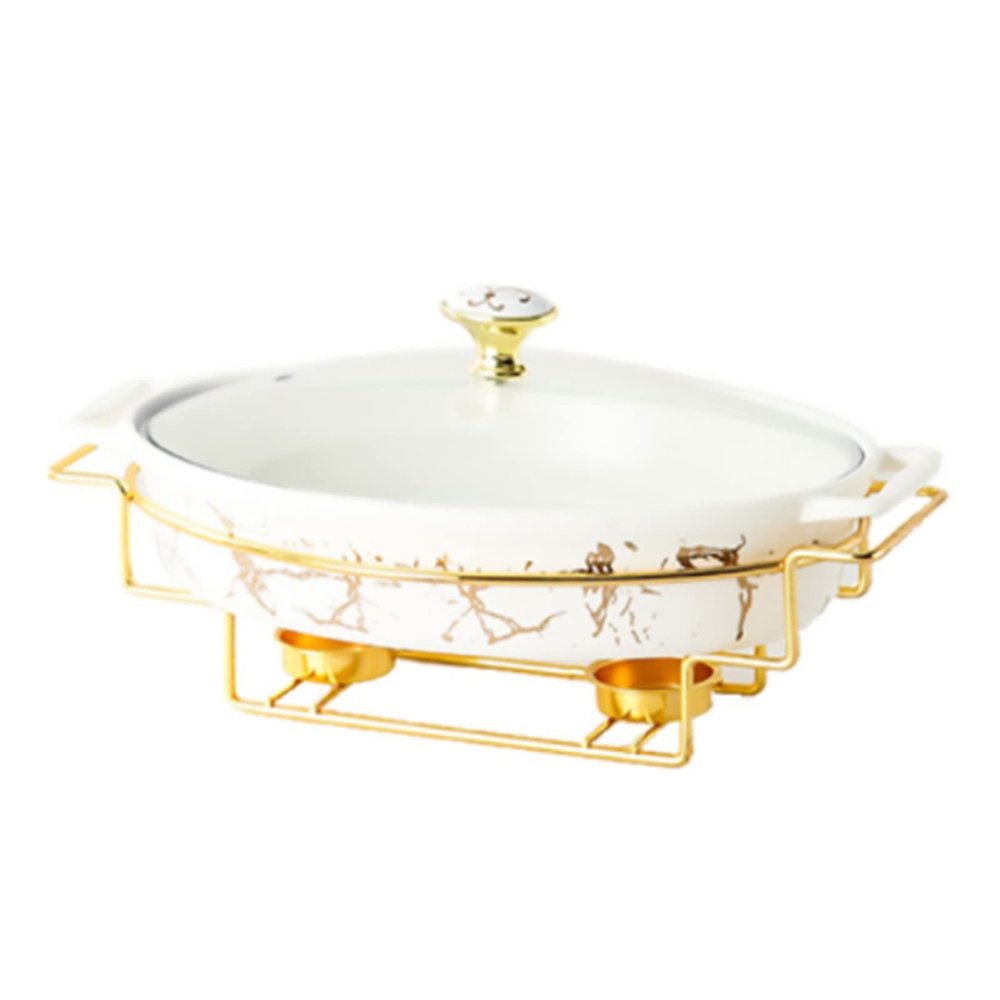 XQKXHZ Chafing Dish Buffet Set, Ceramics Chafer with Imitation Marble Finish, Chafer and Buffet Warmer Set for Buffet Weddings, Parties, Banquets, Catering Events,Christmas,Halloween,White,A