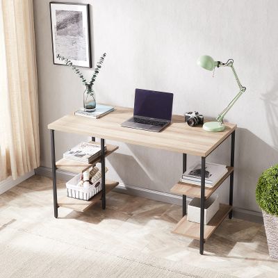 Bituman Home Office Desk, Computer Desk with 4 Shelves Simple Wooden Study Writing Desk Laptop PC Workstation with Steel Frame, for Home, Office, Bedroom, Study, Living Room