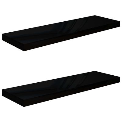 vidaXL Set of 2 Floating Wall Shelves - High Gloss Black Finished, Honeycomb MDF Metal Frame, Invisible Mounting, 31.5"x9.3"x1.5", Modern Home Decor