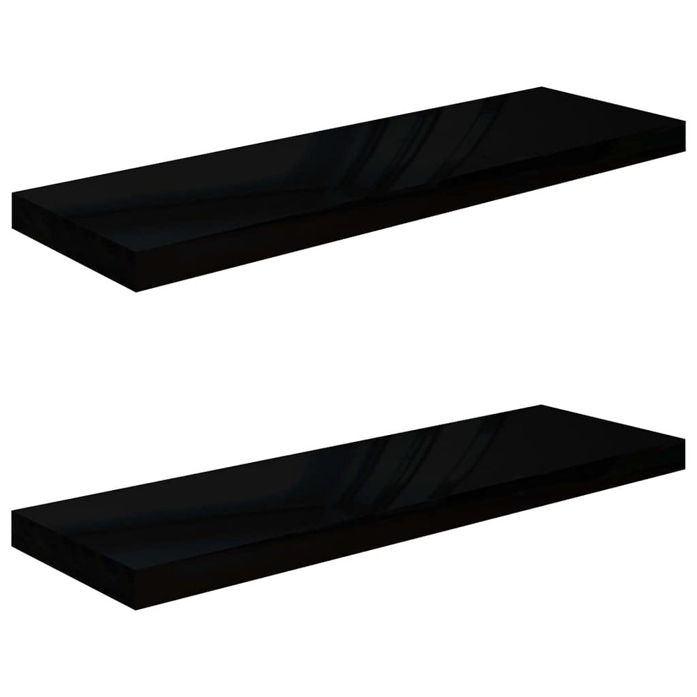 vidaXL Set of 2 Floating Wall Shelves - High Gloss Black Finished, Honeycomb MDF Metal Frame, Invisible Mounting, 31.5"x9.3"x1.5", Modern Home Decor