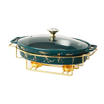 XQKXHZ Chafing Dish Buffet Set, Ceramics Chafer with Imitation Marble Finish, Chafer and Buffet Warmer Set for Buffet Weddings, Parties, Banquets, Catering Events,Christmas,Halloween,Green,A