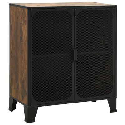vidaXL ic Brown Storage Cabinet - Strong Metal and MDF Construction, Double Mesh Doors, Easy to Clean, Ample Space for Books, DVDs and More, Ideal for Living Room or Bedroom