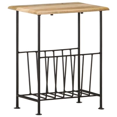 vidaXL Multifunctional Magazine Rack and Side Table - Solid Mango Wood and Steel Design - Storage for Magazines and Other Items - 15.7"x11.8"x19.7"