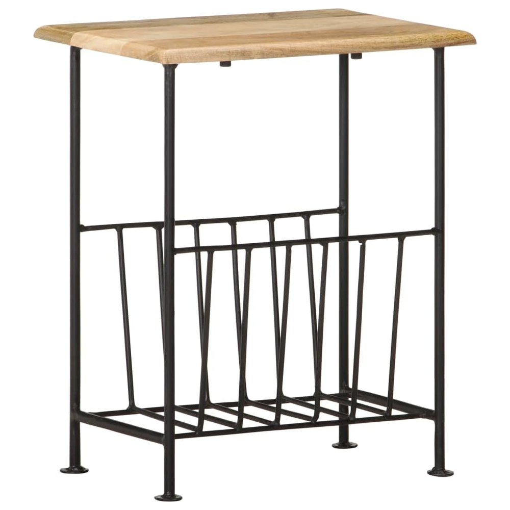 vidaXL Multifunctional Magazine Rack and Side Table - Solid Mango Wood and Steel Design - Storage for Magazines and Other Items - 15.7"x11.8"x19.7"
