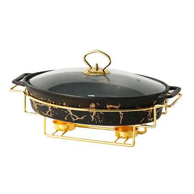 XQKXHZ Chafing Dish Buffet Set, Ceramics Chafer with Imitation Marble Finish, Chafer and Buffet Warmer Set for Buffet Weddings, Parties, Banquets, Catering Events,Christmas,Halloween,Black,B
