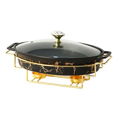 XQKXHZ Chafing Dish Buffet Set, Ceramics Chafer with Imitation Marble Finish, Chafer and Buffet Warmer Set for Buffet Weddings, Parties, Banquets, Catering Events,Christmas,Halloween,Black,A