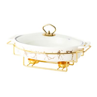 XQKXHZ Chafing Dish Buffet Set, Ceramics Chafer with Imitation Marble Finish, Chafer and Buffet Warmer Set for Buffet Weddings, Parties, Banquets, Catering Events,Christmas,Halloween,White,B
