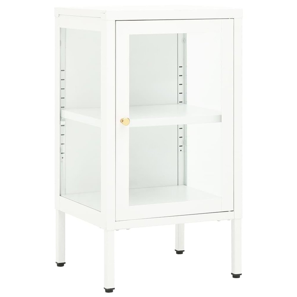vidaXL - Modern White Sideboard with Tempered Glass Doors and Adjustable Shelves, Sturdy Metal Construction, Suitable for Home and Office Decor