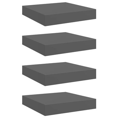 vidaXL Set of 4 - High Gloss Gray Floating Wall Shelves - Honeycomb MDF and Metal Frame - 9.1"x9.3"x1.5"