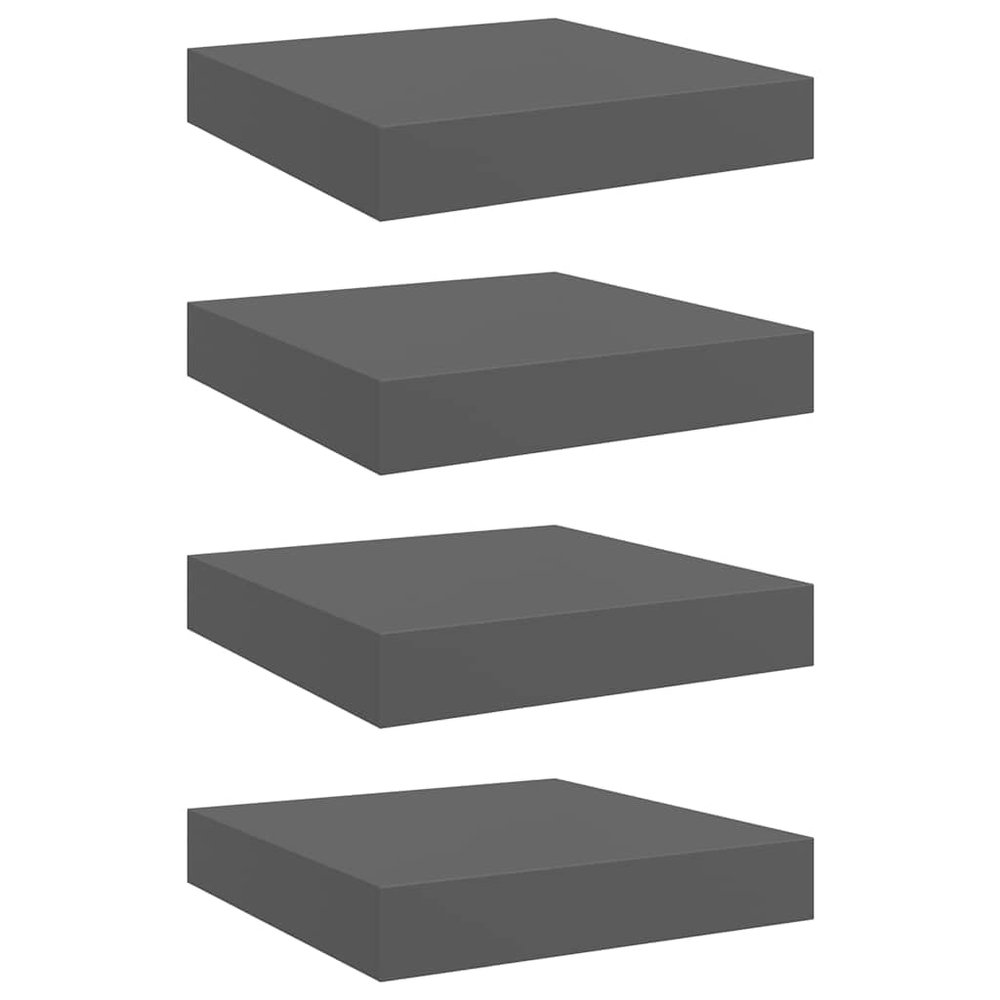 vidaXL Set of 4 - High Gloss Gray Floating Wall Shelves - Honeycomb MDF and Metal Frame - 9.1"x9.3"x1.5"