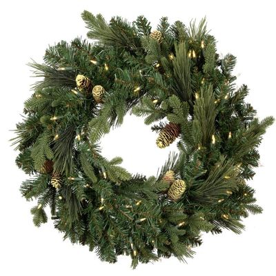 Vickerman 36" Emerald Mixed Fir Artificial Christmas Wreath - Dura-Lit LED Warm White Mini Lights - Holiday Prelit Wreath - Festive and Unique - for Door, Mantle or Wall