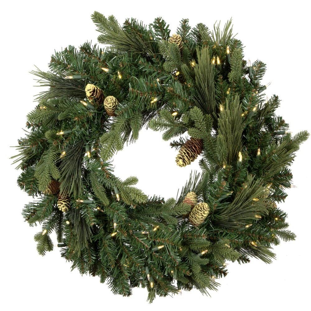 Vickerman 36" Emerald Mixed Fir Artificial Christmas Wreath - Dura-Lit LED Warm White Mini Lights - Holiday Prelit Wreath - Festive and Unique - for Door, Mantle or Wall
