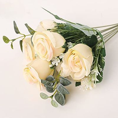 HXSCOO Artificial Flowers White Silk Roses Vintage Bride Holding Bouquet Vases for Home Decor Christmas Wedding Decorative Fake Plants (Color : 4)