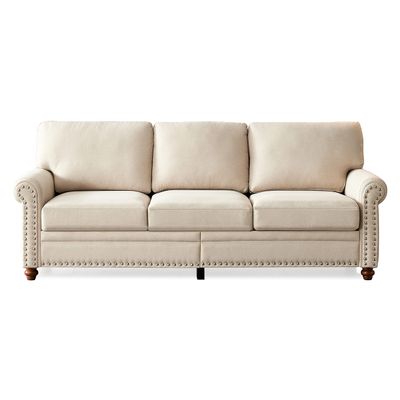 LUMISOL 82" Modern 3-Seater Sofa with Rolled Arms, Tufted Upholstered Couch with Wood Legs and Nailhead Trim for Living Room, Apartment