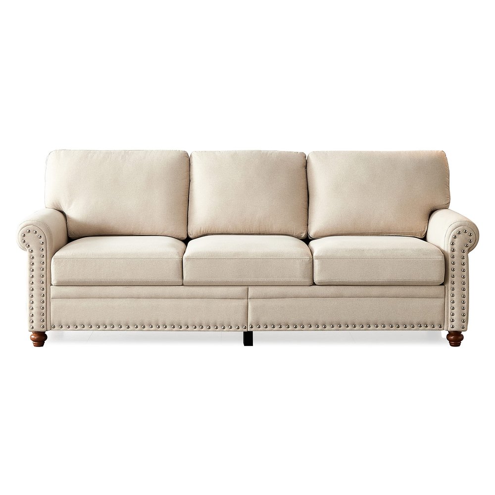 LUMISOL 82" Modern 3-Seater Sofa with Rolled Arms, Tufted Upholstered Couch with Wood Legs and Nailhead Trim for Living Room, Apartment