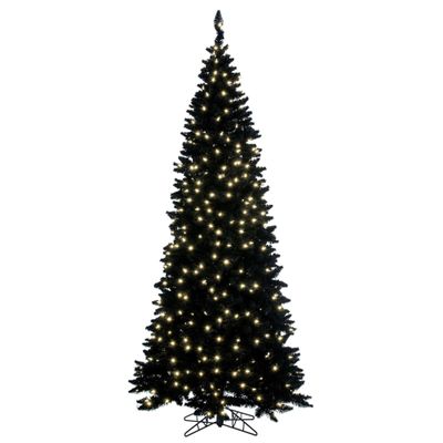 Vickerman 9' x 47" Flocked Black Fir Slim Christmas Tree, Warm White LED Mini Lights.