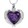 SHEIL Always in My Mind Angel Wing Hug Crystal Heart Shape Necklace Cremation Pendant Memorial Ash Holder Urn Funeral Keepsake Jewelry,4 view 1