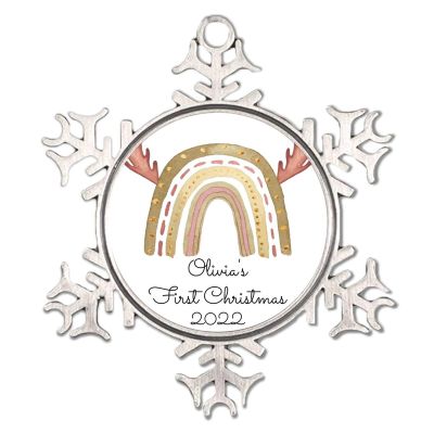 2022 Baby First Christmas Christmas Tree Hanging Ornaments Deer Antlers Pink Rainbow Snowflake Ornament Girls for New Parents