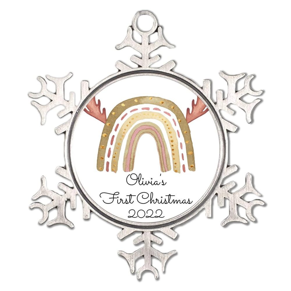 2022 Baby First Christmas Christmas Tree Hanging Ornaments Deer Antlers Pink Rainbow Snowflake Ornament Girls for New Parents