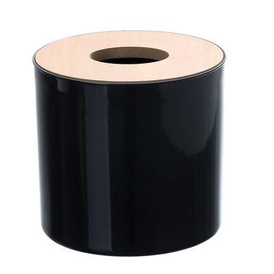 Bamboo wood tissue box living room coffee table simple paper box napkin tray household paper pumping box home roll paper tube (Color : Black)