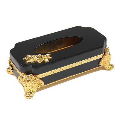 Alloy household tissue box living room European-style ornaments coffee table drawing paper box hotel (Color : Black)