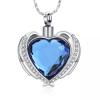 SHEIL Always in My Mind Angel Wing Hug Crystal Heart Shape Necklace Cremation Pendant Memorial Ash Holder Urn Funeral Keepsake Jewelry,3 view 1