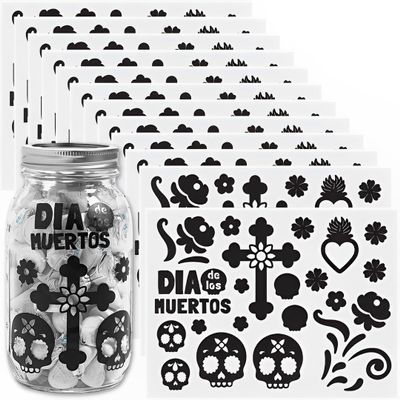 Religious Day of the Dead Halloween Mason Jar Decals - 24 Pieces