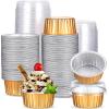 150 Pcs Aluminum Foil Baking Cup Disposable Ramekins with Lids 5oz Mini Cupcake Liners Flan Mold Mini Cake Pans with Lids Disposable Cake Tins for Pudding Desert Creme Brulee (Gold, Silver) view 1