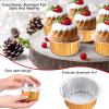150 Pcs Aluminum Foil Baking Cup Disposable Ramekins with Lids 5oz Mini Cupcake Liners Flan Mold Mini Cake Pans with Lids Disposable Cake Tins for Pudding Desert Creme Brulee (Gold, Silver) view 3