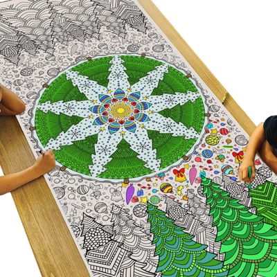 Tiny Expressions - Jumbo Christmas Mandala Coloring Poster - Rolled, No Creases 72" x 30" Coloring Paper for Teens or Adults - Giant Wall Art Craft Activity for Home & Classroom
