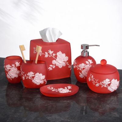 Decozen Bathroom Accessories Set 6Pcs  Soap Dispenser, Toothbrush Holder, Tumbler, Soap Dish & Cotton Swab Jar  Modern Bathroom Decor, Bath Set for Valentines Day Gifts Valentines Decor, Savannah