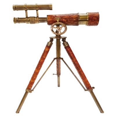 Vintage Table Decorative Telescope Marine Gift Functional Instrument Collectibles Gift Item (Brass Antique + Leather)