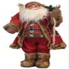 24" Snow Ski Alpine Santa Clause with Plaid Wooden Button- Faux Fur Trimmed Santa Suit and Over The Shoulder Filled Burlap Present Bag view 1
