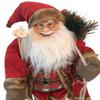 24" Snow Ski Alpine Santa Clause with Plaid Wooden Button- Faux Fur Trimmed Santa Suit and Over The Shoulder Filled Burlap Present Bag view 2