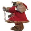 24" Snow Ski Alpine Santa Clause with Plaid Wooden Button- Faux Fur Trimmed Santa Suit and Over The Shoulder Filled Burlap Present Bag view 3