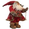 24" Snow Ski Alpine Santa Clause with Plaid Wooden Button- Faux Fur Trimmed Santa Suit and Over The Shoulder Filled Burlap Present Bag view 4