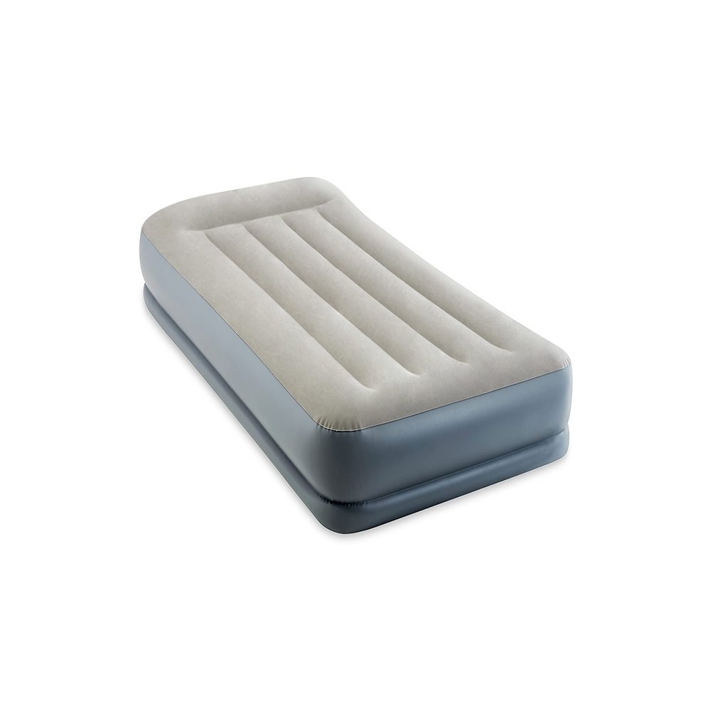 Intex 64115ED Dura-Beam Standard Pillow Rest Air Mattress: Fiber-Tech  Twin Size  Built-in Electric Pump  12in Bed Height  300lb Weight Capacity