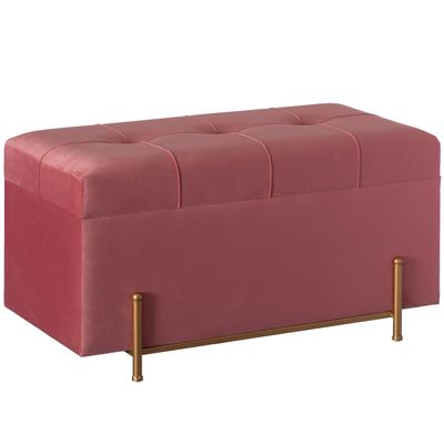 Fabulaxe Large Velvet Storage Ottoman Bench with Golden Legs, Rectangle Upholstered End of Bed Bench, Modern Blanket Storage, Foot of Bed or Window Seat (Pink)