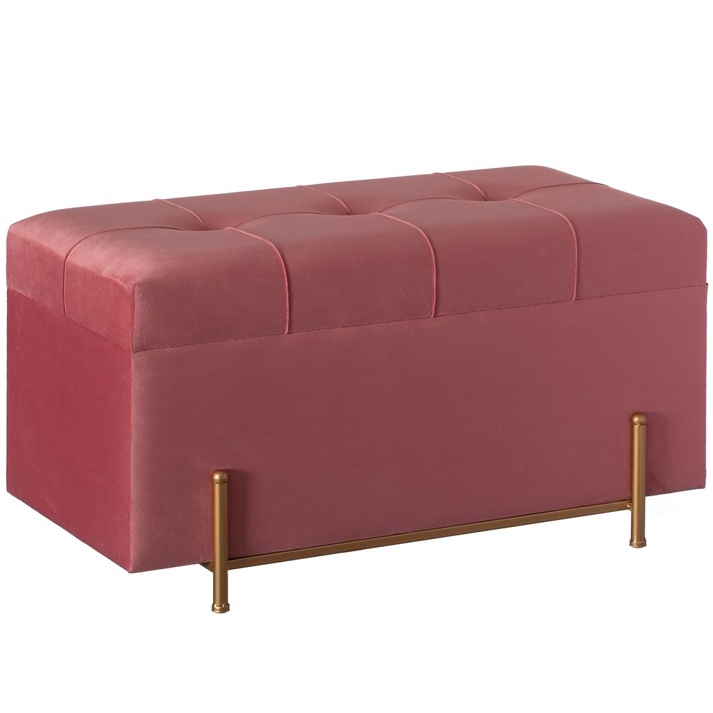 Fabulaxe Large Velvet Storage Ottoman Bench with Golden Legs, Rectangle Upholstered End of Bed Bench, Modern Blanket Storage, Foot of Bed or Window Seat (Pink)