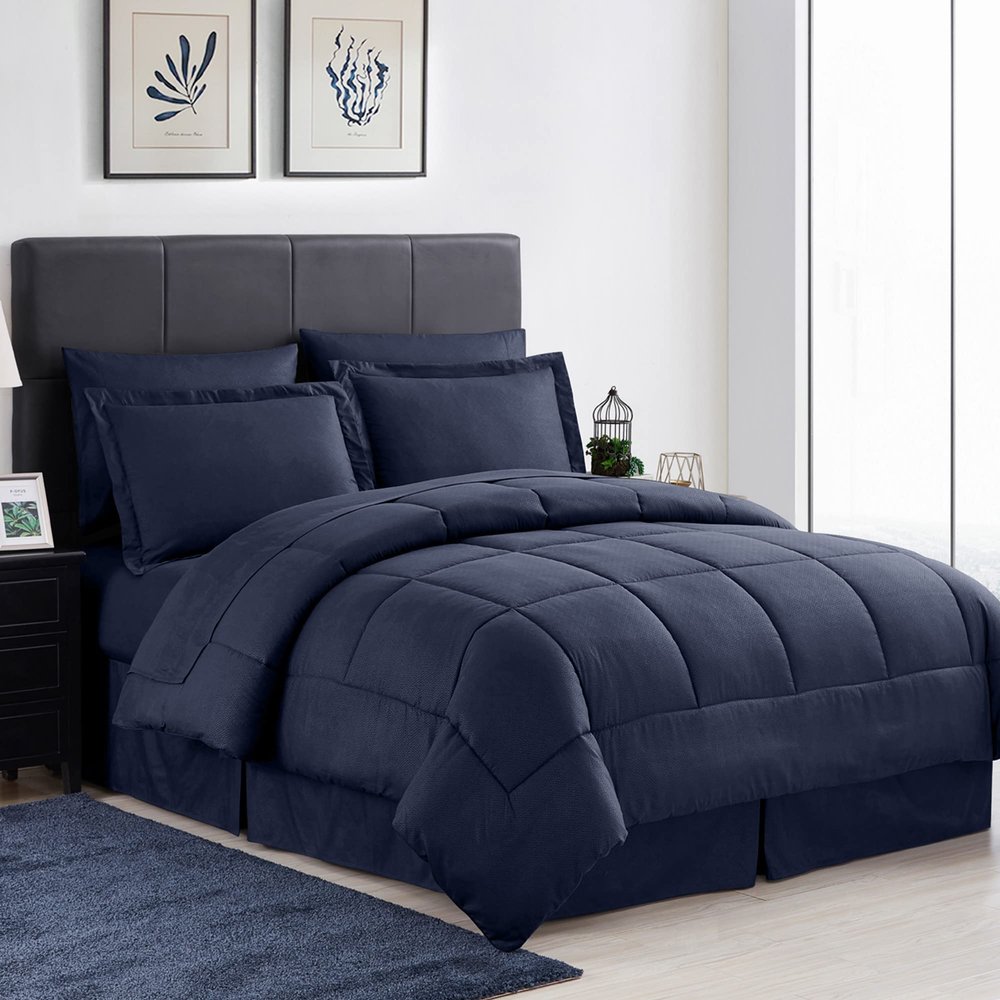8 Piece Comforter Set Bag with Greek Key Design (Pack of 3, 24 Count Total)