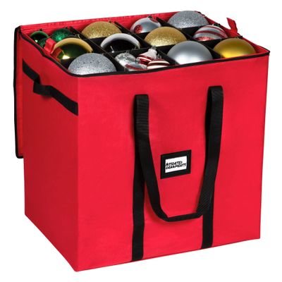 Christmas Extra Large Ornament Storage Container - Box Stores Up to 48  6 Ornaments  With 4 Individual Trays -Heavy Duty 600D Tear Resistant Material, Zippered, Adjustable Dividers.