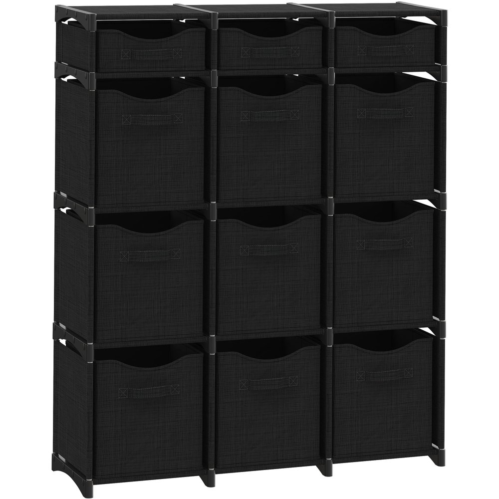 12 Cube Storage Organizer With Bins Included - Closet Storage With 12 Storage Bins - Easy To Assemble Storage Unit With Drawers - Closet Organization For Clothes, Bedroom, Nursery, & Toys (Black)