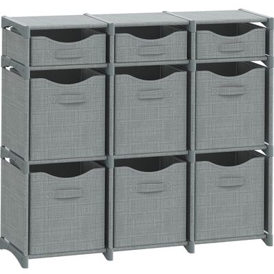 9 Cube Storage Organizer With Bins Included - Closet Storage With 9 Storage Bins - Easy To Assemble Storage Unit With Drawers - Closet Organization For Clothes, Bedroom, Nursery, & Toys (Light Grey)