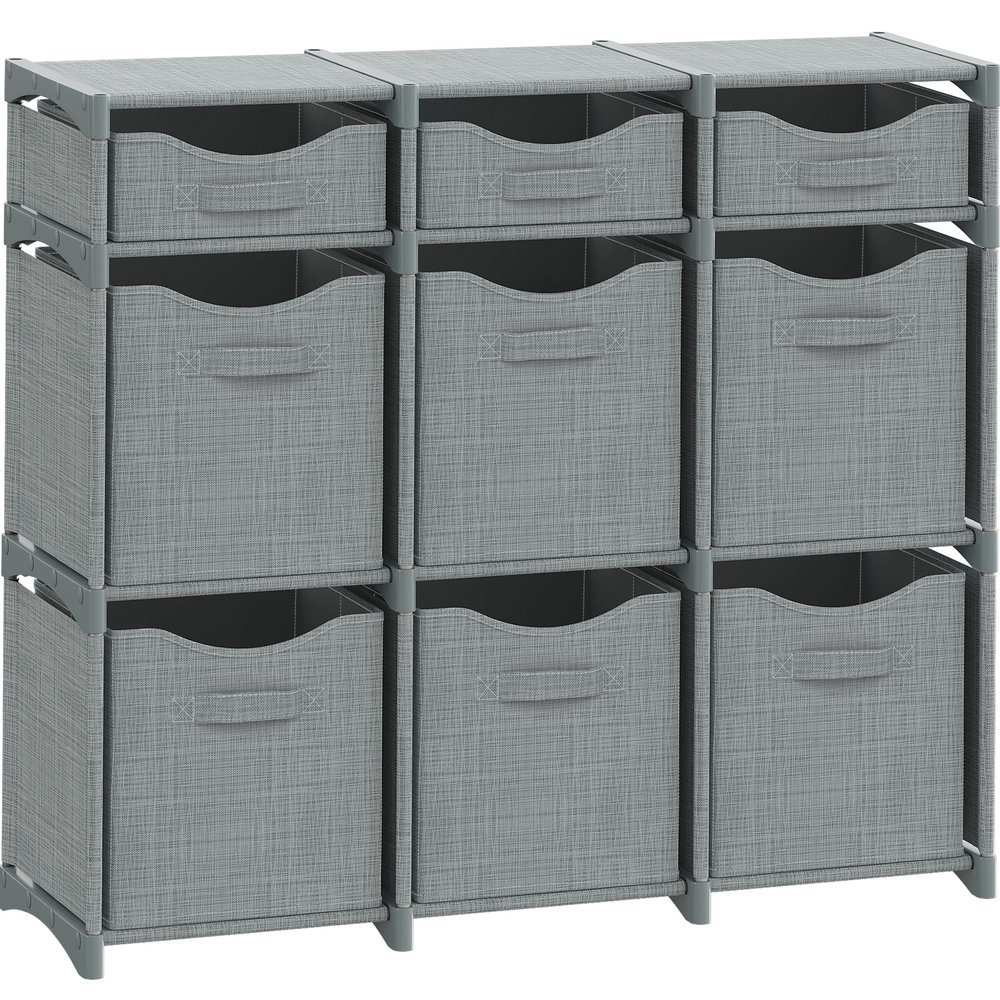 9 Cube Storage Organizer With Bins Included - Closet Storage With 9 Storage Bins - Easy To Assemble Storage Unit With Drawers - Closet Organization For Clothes, Bedroom, Nursery, & Toys (Light Grey)
