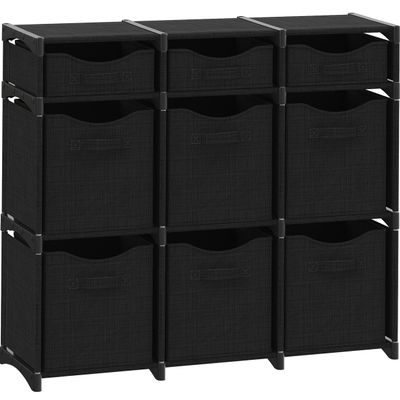 9 Cube Storage Organizer With Bins Included - Closet Storage With 9 Storage Bins - Easy To Assemble Storage Unit With Drawers - Closet Organization For Clothes, Bedroom, Nursery, & Toys (Black)