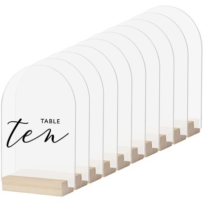 Frosted Acrylic Arch Sign with Wood Stand-10 Pack 5x7 Inch Blank Arch Acrylic Sheets with 4 Inch Wood Base, DIY Frosted Arch Sign Blank for Wedding Table Numbers