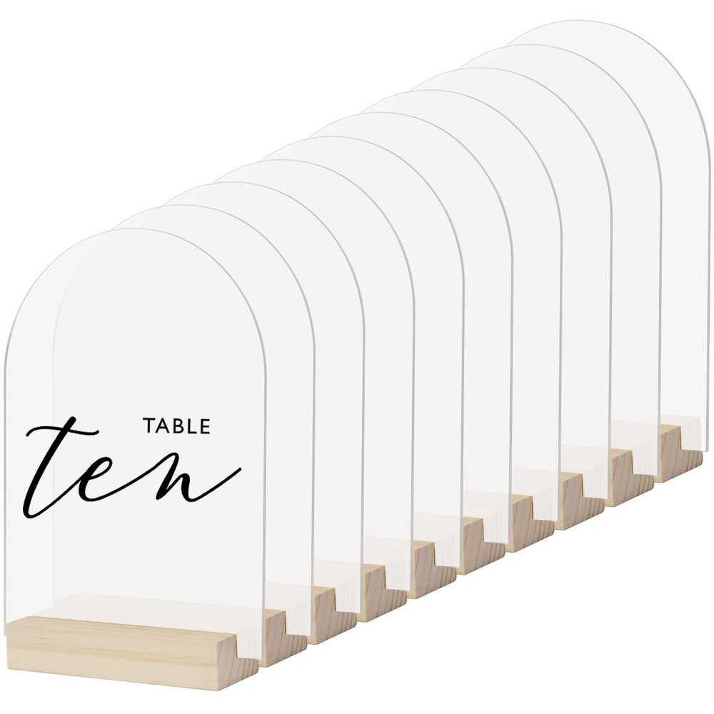 Frosted Acrylic Arch Sign with Wood Stand-10 Pack 5x7 Inch Blank Arch Acrylic Sheets with 4 Inch Wood Base, DIY Frosted Arch Sign Blank for Wedding Table Numbers