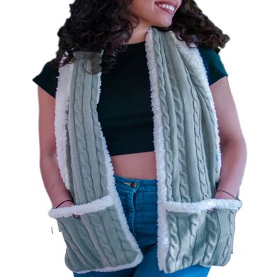 5 STAR SUPER DEALS Sherpa Shawl Scarf With Large Pockets - Warm & Reversible Cable Knit Fleece With Inner Sherpa - Blanket Shoulder Wrap - Gray